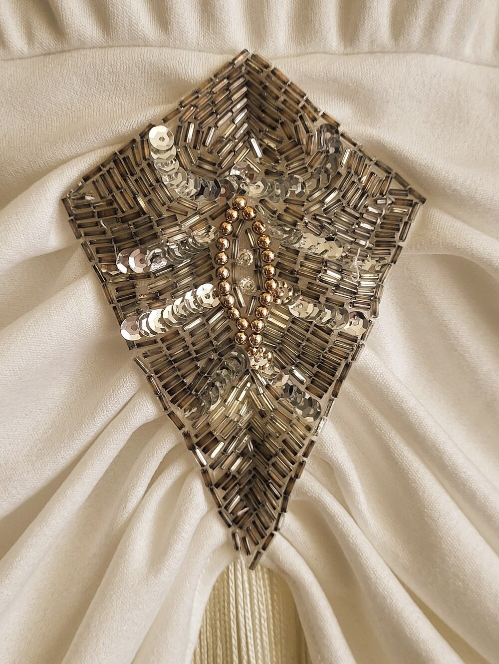 Vintage Night Visions California Ivory Fringe Cocktail Dress | Rhinestone Beaded - Picture 4 of 10
